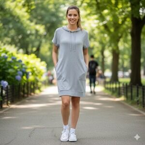 Lou & Grey Signature Soft Hoodie Dress Women Small Gray Short Sleeves‎ Mini Cozy